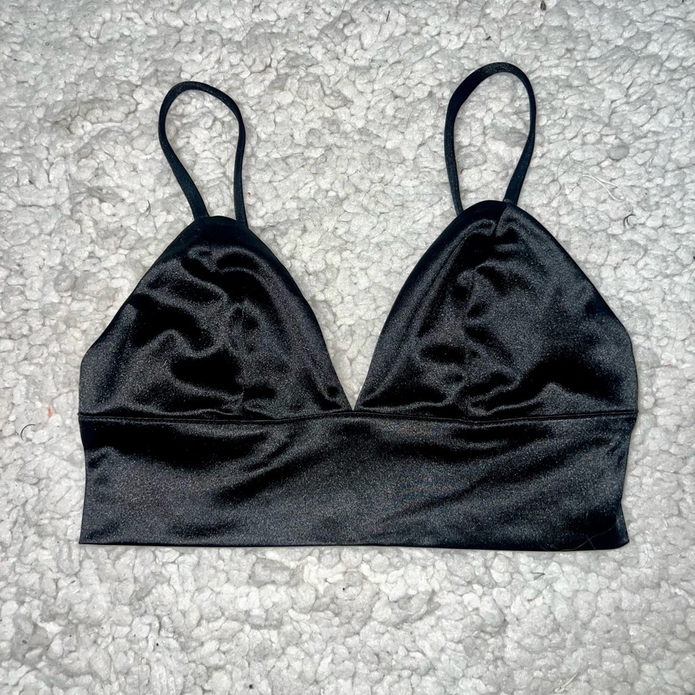 Black Satin Crop Top